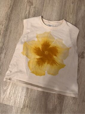Zara White Tank Top with Large Yellow Flower